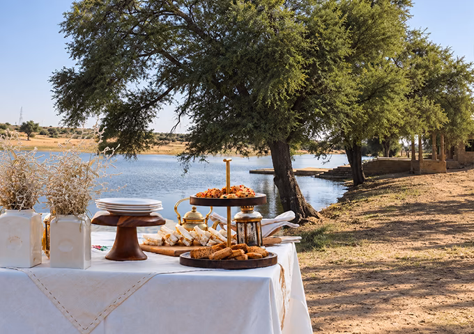 High tea beside a desert oasis near Jaisalmer