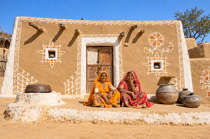 Traditional desert village and local life near Jaisalmer
