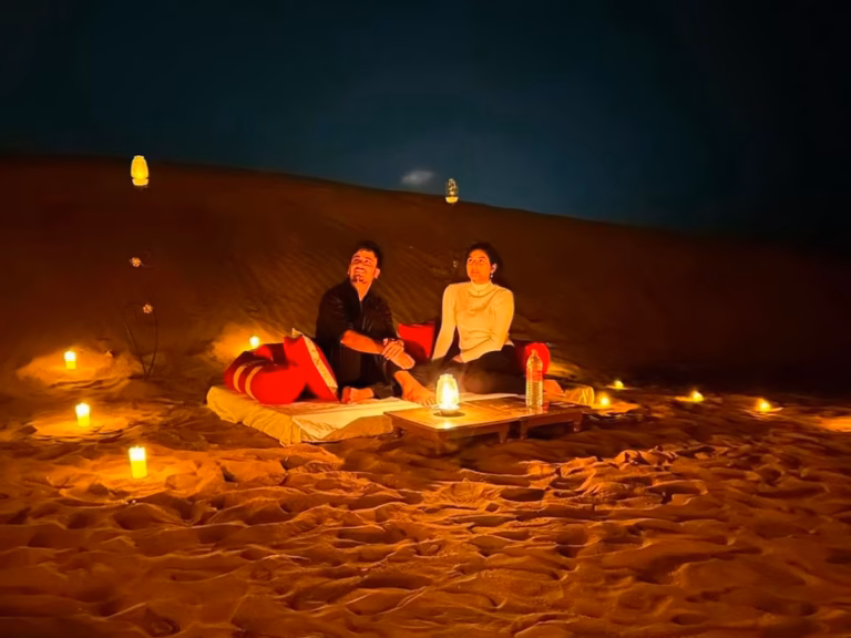 Dinner table arranged on the dunes near Jaisalmer