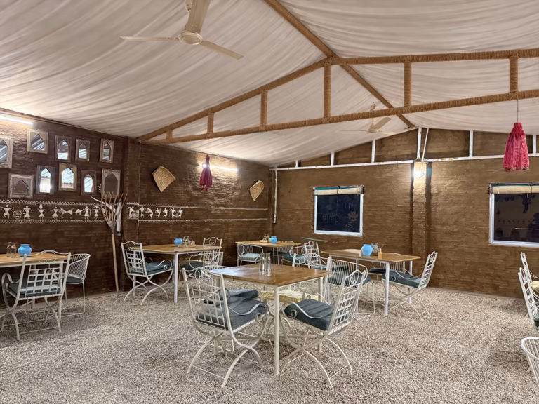 Indoor dining area and restaurant at Venture Desert Camp in Jaisalmer