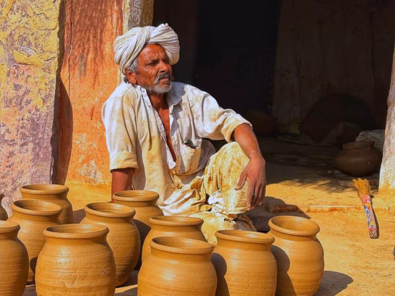 Local potter working in a desert village near Jaisalmer