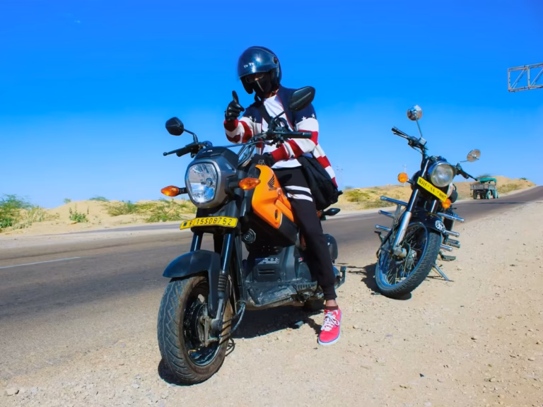 Motorbike ride on desert tracks near Jaisalmer