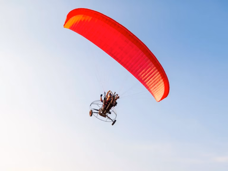 Two-person paramotoring flight over the Jaisalmer desert