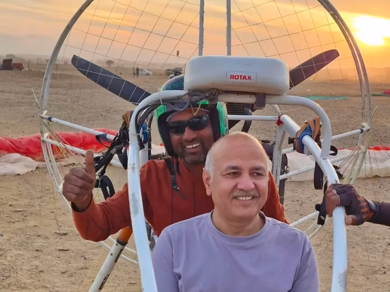 Guest preparing for a paramotoring ride in Jaisalmer