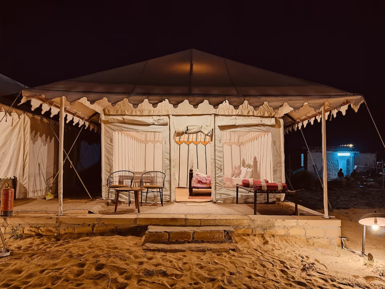 Super Deluxe Swiss Tent exterior at Venture Desert Camp in Jaisalmer