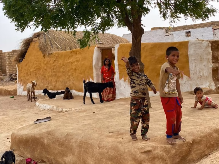 Children in a traditional Thar Desert village near Jaisalmer
