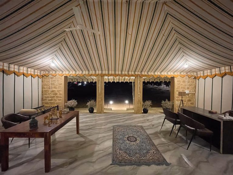 Reception lobby and guest seating at Venture Desert Camp